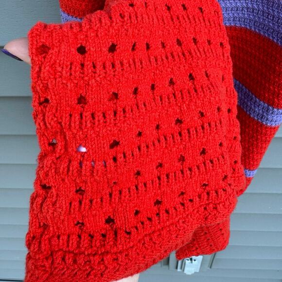 Scoop size L Crochet Orange-Red and Lavender Purple Striped Midi Dress - Picture 8 of 14